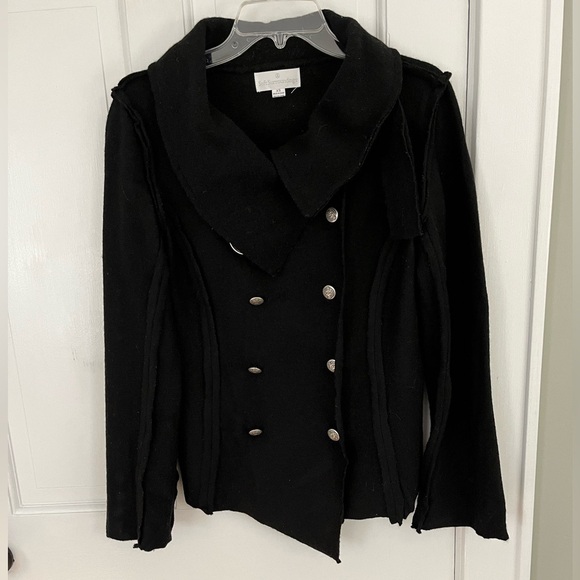 Soft Surroundings Black Double Breasted Boiled Wool Moto Jacket Size XS - Picture 2 of 16